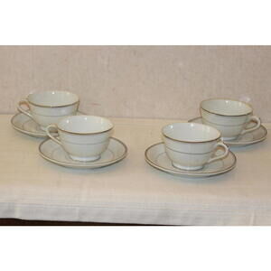 Vintage Metasco Footed White and Platinum Cup and Saucer - Set of 4